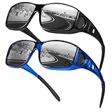 Myiaur 2 Pack Polarised Over Glasses Sunglasses for Men Women Rectangle Frame UV400 Protection for Driving, Fishing & Outdoor Activities