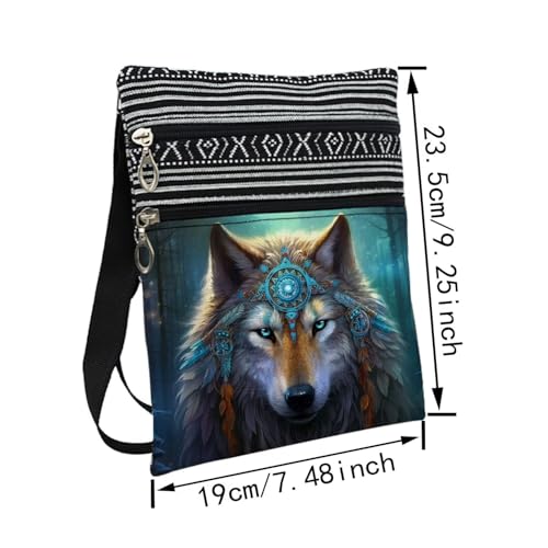 Ethnic Wolf Messenger Bag Small Ethnic Pattern Printed Adjustable Strap Crossbody Zipper Bag Ethnic Wolf Phone Bag Wallet Cute Shoulder Handbag for Women2