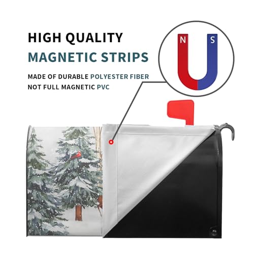 Image of Winter Pine Tree Mailbox Cover Magnetic Standard Size 21 inchx18 inch Christmas Deer Cardinal Decorative Mail box Covers Xmas Snowflake Holiday Mailbox Wraps Post Letter Box Cover for Home Garden Yard