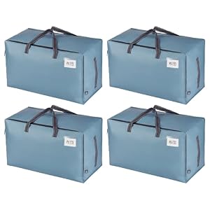 VENO 布団収納袋 103L大容量 引越し用ダンボール 代替品 布団袋 3面ファスナー 2ペア持ち手付き 耐水 高耐久 折りたたみ ラベルポケット付き 収納ケース 引越し 布団収納 衣類収納 押入れ収納 (ライトブルー 4枚セット)