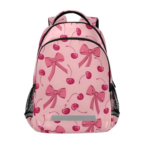 ALAZA Pink Bow Cherry Backpacks for Girls Boys Elementary School Bag Kids Bookbag Personalized Laptop Travel Daypack Students Rucksack