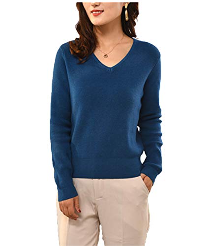 Vネック セーター レディース ウール カシミヤ混紡 V ニット 秋冬 柔らか 暖かい ニットセーター カットソー カシミヤセーター 美シルエット オフィス OL デート オフィスセーター インディゴブルー サファイア ネイビー 無地 長袖 プルオーバーセーター 春 秋 冬服 トップス ファッション ブルー 紺色 青