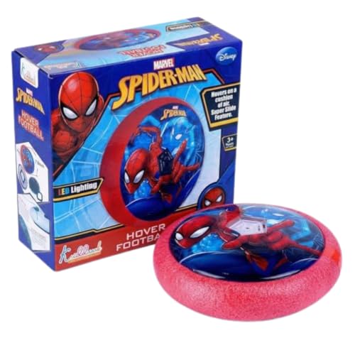 Image of Spiderman Hover Football Toy for Kids - Air Power Indoor Soccer Ball with LED Lights & Soft Foam Bumper- Safe Floor Glider for Home Play-Superhero Themed Birthday Gift for Boys and Girls 3+