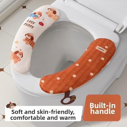 Plush Cartoon Toilet Seat Cover with Handle and Warm Pad for For winter-Focused Bathroom Seating Solutions (A) — view 2
