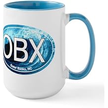 كوب قهوة سيراميك كبير بيضاوي الشكل من CafePress OBX Outer Banks NC Wave سعة 15 أونصة و444 مل