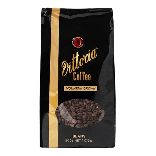 Vittoria Coffee Mountain Grown Coffee Beans 500g. High Altitude Dark Roasted Coffee Beans Perfect for Home Espresso. Caramel, Dark Chocolate, Smokey, Toasty Tasting Notes. (Packaging May Vary)