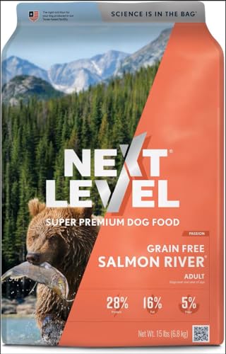 Next Level Super Premium Dog Food – Grain Free Salmon River – Dry Kibble for Dogs at All Life Stages of All Breeds – 28% Protein, Fish and Sweet Potato, Gluten Free Grains (15 Pound)