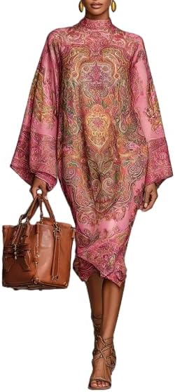 OSCORP Women’s Turtleneck Maxi Dresses with Paisley Abstract Ethn...