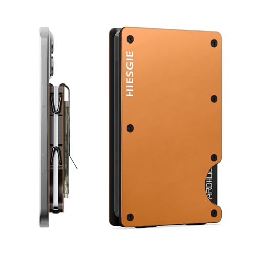 HIESGIE Herren Geldbörse kompatibel mit MagSafe RFID-blockierender Metall-Kartenhalter mit Geldclip minimalistisches magnetisches Telefon-Portemonnaie kompatibel mit iPhone 16/15/14/13/12 Orange