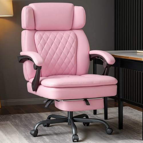 Image of 400lbs Executive Office Chair with Foot Rest for Heavy People, Ergonomic Big and Tall Desk Chair with Adjustable Headrest, High Back PU Leather Comfy Heavy Duty Computer Chair with Spring Cushion