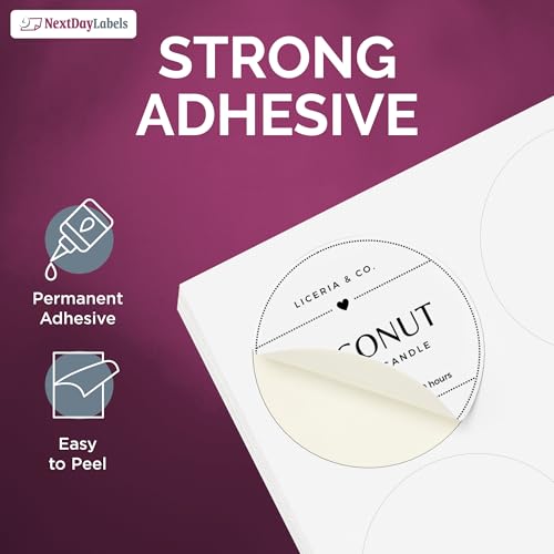 NextDayLabels 1.5 Inch Round Circle Stickers White Blank Labels for Laser Inkjet Printer - 30 Per Sheet Self-Adhesive Jar Candle Product Made in USA - 30,000 Labels