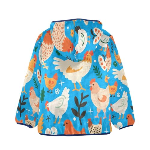 Chicken Pattern on Blue Background Toddler Fleece Jacket Girl Boys Hooded Fleece Jacket Coat Warm2