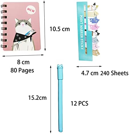DUGYIRS 12 Pieces Cat Creative Gel Pens with 4 Pieces Small Notebooks and 1 Cat Sticky Note for Cat Lovers Home Office School Women Kids Gift