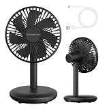 Climative Tischventilator sehr leise - Akku USB Ventilator 4000mAh, Ø 16,5cm, bürstenloser 7-Flügel Mini Lüfter für Büro, 14h Laufzeit, 4 Modi, Naturwind, Table Fan CoolGo, Camping Ventilator Schwarz