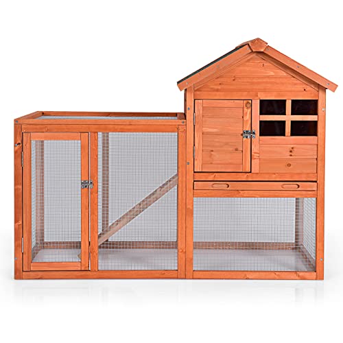 GYMAX Hühnerstall 121,5 x 62 x 92,5 cm, Hühnerhaus mit Auslauf, Hühnervoliere aus Tannenholz & Stacheldraht… – Bild 7