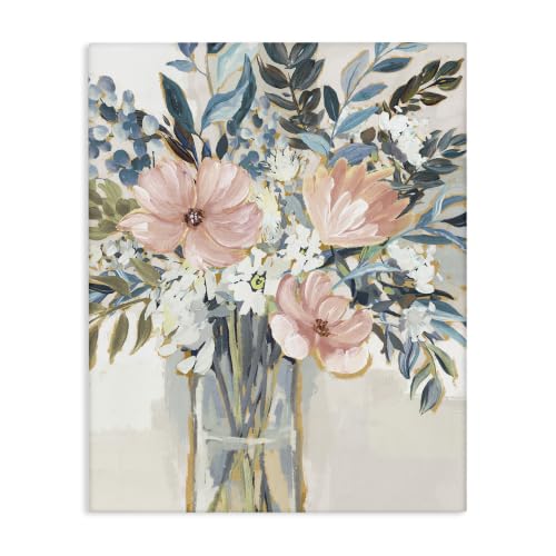 Stupell Industries Blue Pink Floral Bouquet, 16 x 20 Inch Canvas Wall Art