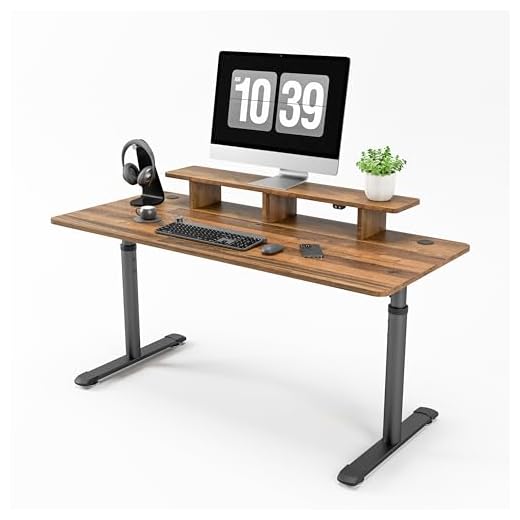 EUREKA ERGONOMIC Mesa ajustable de altura manual, Mesa de computadora grande 152 x 66 cm con soporte de visualización, Mesa de computadora ergonómica con gestión de cables