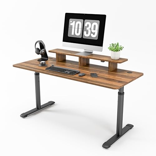 EUREKA ERGONOMIC Manuell Höhenverstellbarer Schreibtisch 152 x 66cm Groß Gaming Tisch mit Monitorständer Ergonomischer Computertisch PC Tisch mit Kabelmanagement