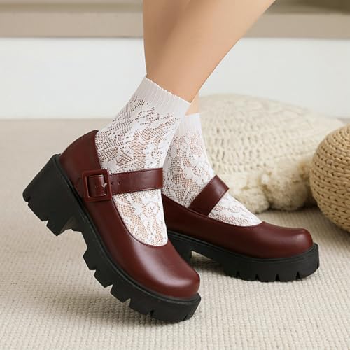 Parisuit Womens Goth Mary Jane Uniform Shoes Chunky Heel Platform Pumps Ankle Strap Vintage Lolita Shoes2
