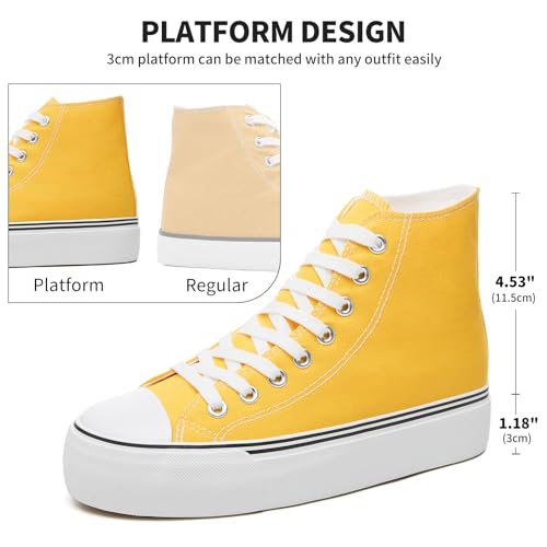Image of FRACORA Womens High Top Canvas Shoes White Black Platform Sneakers Lace Up Shoes for Women
