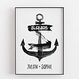 hochzeitsbilder mit kind  Hochzeitsgeschenk Brautpaar Gastgeschenk Hochzeit Jahrestag Geschenk Anker Kunstdruck personalisiert ungerahmt