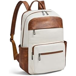 Leather Laptop Backpack for Women 15.6 Inch Laptop Travel Backpack Purse Casual Daypack with Laptop Compartment for College Work Nurse Business Weekender, Beige Brown