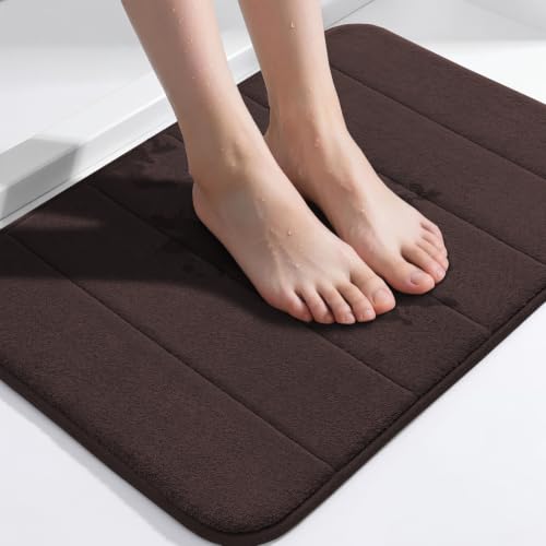 Flamingo P Memory Foam Shower Bath Mat Rug Soft Non Slip Absorbent Bathroom Shower Mats,24x17 Inches, Chocolate Brown