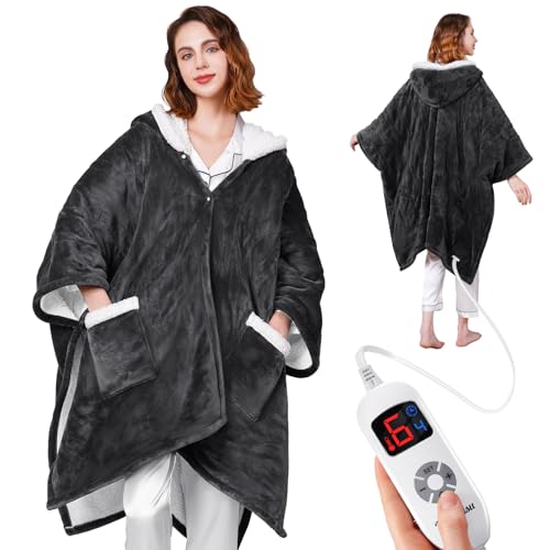 Yokimisu Heated Blanket Throw Wearable - Reversible Flannel & Sherpa Electric Wrap with Pockets and...