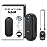 Caméra Sport Mini 4K, Mini Camera Espion 4K   Caméra Vlog Miniature Étanche avec Clip Rotatif 360°, WiFi & Enregistrement Pendant Charge, Camera POV Sans Mains pour Cyclisme, Moto, Vlog, Animaux
