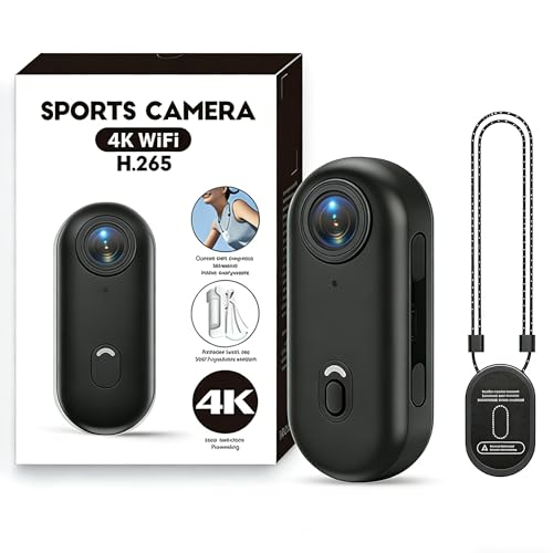 Zeerkeer Mini Cámara Deportiva 4K, Mini Cámara Espía 4K- Cámara De Vlog Impermeable con Clip Giratorio De 360°, WiFi Y Grabación Mientras Se Carga, Cámara POV Manos Libres para Ciclismo, Motociclismo
