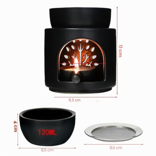 Diffuseur Huile Essentielle avec Un Tamis et Un Bol en céramique，120ml céramique Noire Mate Fondant parfumé pour bruleur – vue 3