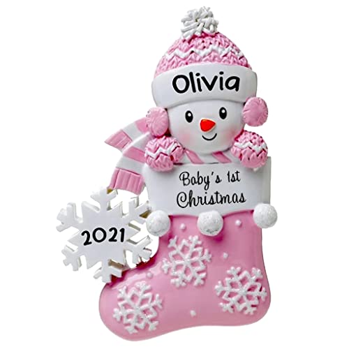 2021 Baby First Christmas Personalized Ornament, Customized Baby Girl Ornament(Pink)