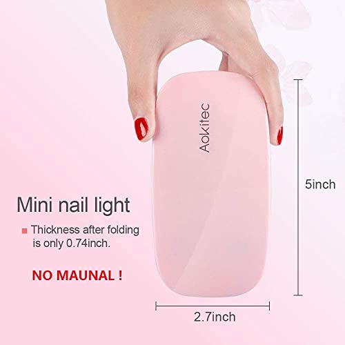 Aokitec Mini UV LED Nail Lamp, Portable Gel Light Mouse Shape Pocket Size Nail Dryer with USB Cable for All Gel Polish(Pink) - Thumbnail 3