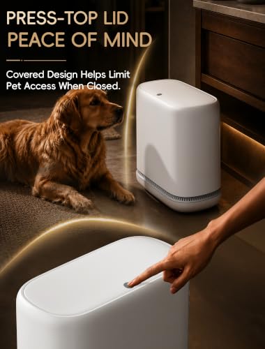 Image of Small Bathroom Trash Can with Lid, Dog Proof Slim Press Top Garbage Can, White Plastic Narrow Waste Basket, for Bathroom Bedroom Office 2 Pack Set with 4.8 Gal and 3.3 Gal