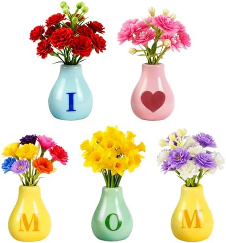 Mini Ceramic Vase Magnets with Flowers - 8 Pack Cute Fridge Decor for Kitchen & Office - 1
