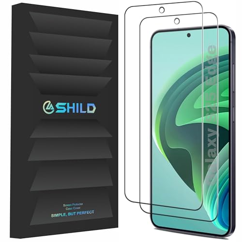 Image of SHILD( 2 Pack -Perfect -Fits Design Samsung Galaxy S25 Edge Smartphone Tempered Glass Screen Protector, With Easy Installation Military-Grade Protection, Ultra Tough, Anti Scratch