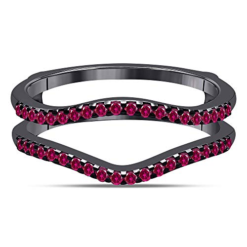 Star Retail 14k Black Gold Plated Engagement Wedding Enhancer Double Ring Guard with CZ Red Ruby (0.18 ct. tw.)