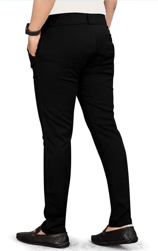 Image of VIJETA Garments for Men Lycra Blend Formal Trousers ? Smart Fit Office Wear Pants with Elastic Waistband & Zip Fly