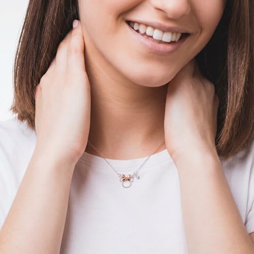 Collier Minnie Mouse Disney en laiton ajustable avec pendentif nœud rose
