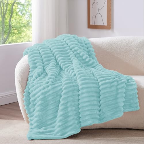Image of BEDELITE Ribbed Twin Blanket for Couch & Bed, Cloud Blue, 60 inchx80 inch | Ultra-Soft Plush Fleece, Cozy, Warm Yet Lightweight, Ribbed Texture, Home Decor, Machine Washable, Giftable, All-Season Use