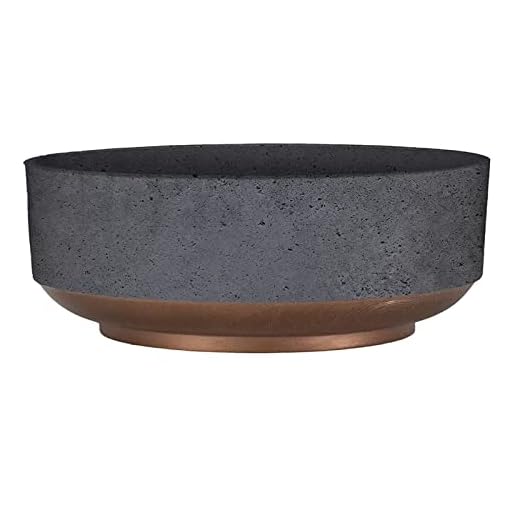 The HC Companies 8 Inch Round Plastic Succulent Capri Bowl 8"x8"x3" in Faux Concrete Color with Copper Band