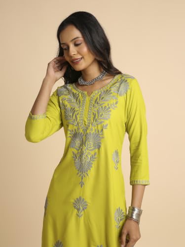 Image of RATAN Rayon Straight Lucknowi Chikankari Ethnic Wear Kurta for Women