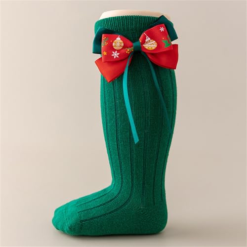 Toddler Baby Girl Christmas Knee High Socks Long Soft Knit Stockings With Bow Cotton Warm Ruffled Leggings Sock3