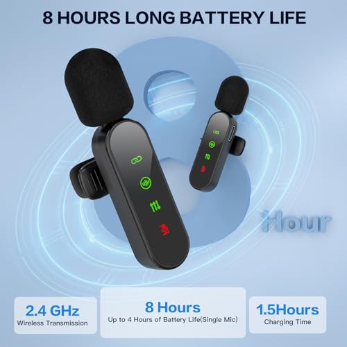 Image of Haomuren Mic Wireless, 2-in-1 Wireless Microphone for iPhone & Android - Noise Cancelling Lavalier Mic with LED Indicator, YouTube /Streaming /TikTok Recording(Dual Channel)