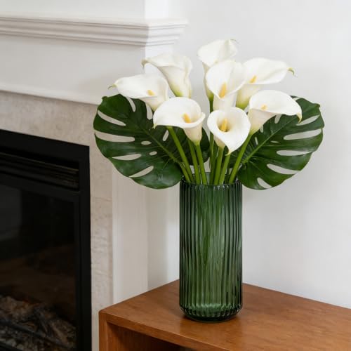 TIMEFOTO Flower Vase 7.5 inch Green Thickened Glass Vase for Bookshelf,Dinner Table,Indoor Office Desktop,Meeting Room,Bathroom,Countertop,Home Christmas Day Decoration - Image 6