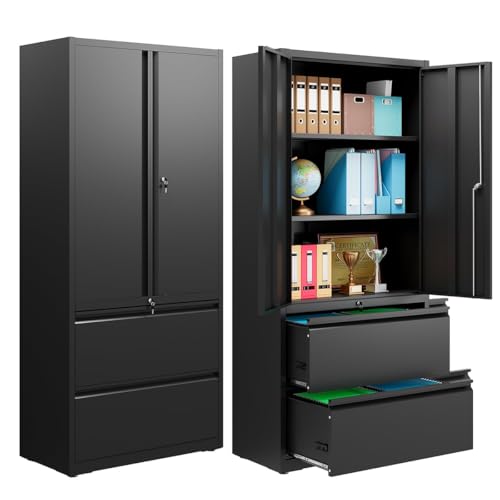 DEVAISE File Cabinet with 2 Drawers and Doors, Locking Metal Storage Cabinet with Adjustable Shelves for Home Office, Warehouse, Garage, School, Black