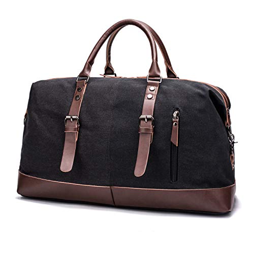 Travel Bag with Durable Canvas and Pu Leather is not Easy to Tear and Break, Suitable for Business Trip, Tourism, Camping and Outdoor Activities (Black)