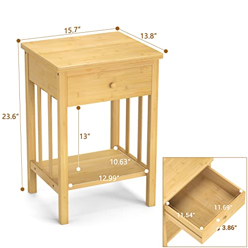 Homykic Nightstands Set Of 2, Bamboo Bedside Table Night Stand With Drawer And Storage Shelf For Bedroom, Solid Wood End Table Side Table For Living Room, Space Saving, Easy Assembly, Natural #TOP2