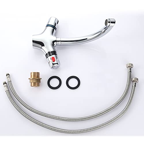 Mitigeur thermostatique, mitigeur de lavabo, robinet de salle de bain à 2 poignées, robinet en nickel brossé pour lavabo de salle de bain