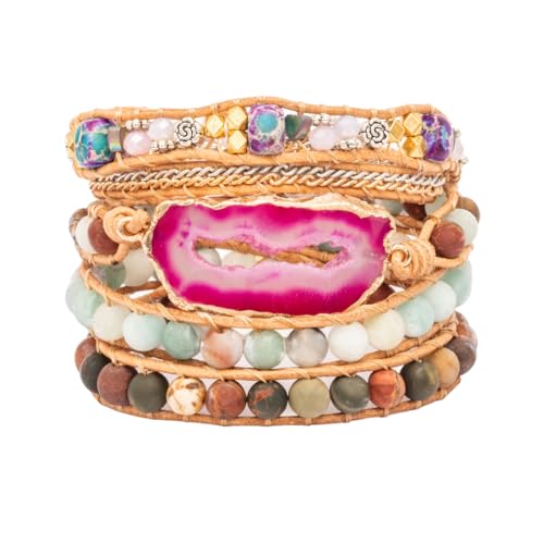 Image of YGLINE Natural Stone Beaded Healing Wax String 5 Wraps Bracelets